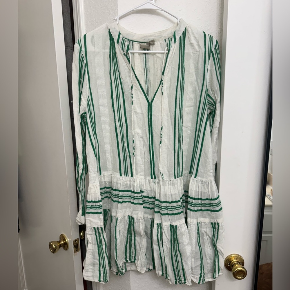 White and and Green Swimsuit Coverup